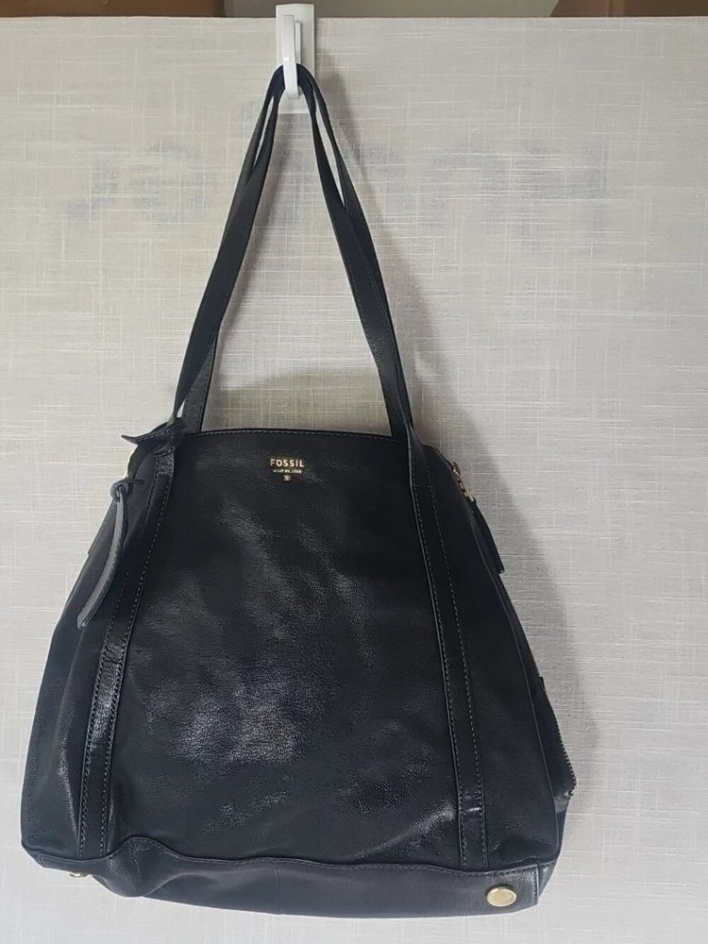 Fossil Black Leather Suede Double Handle Gwen Shopper Tote - Picture 3 of 9